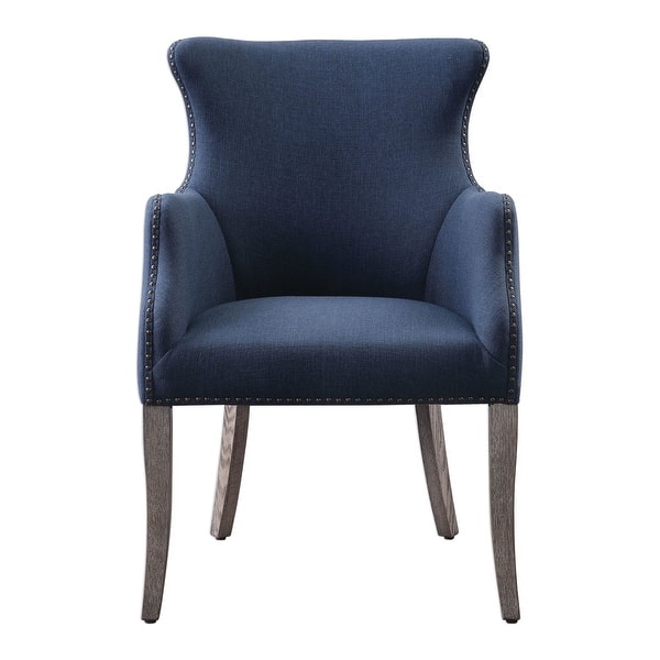 slide 2 of 8, Uttermost Yareena 24-1/2" Wide Wood Framed Linen Wingback Chair - Denim Blue Denim Blue
