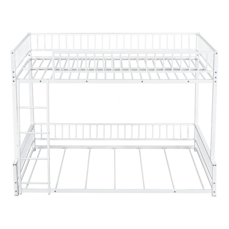 Twin/Full XL over Queen Size Metal Bunk Bed with Ladder and Safety Guardrails, Convertible Bed Frame to Two Floor Beds