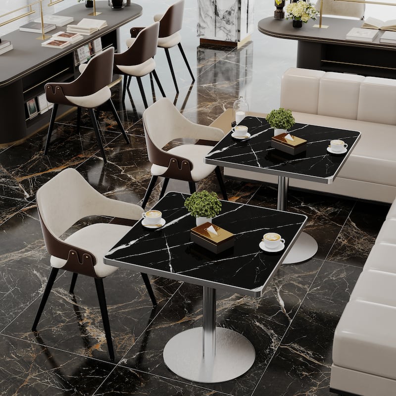 Square Modern Dinning Table 31.5 inches Bistro Table Tulip Table with Faux Marble top, Sturdy Metal Frame Diameter