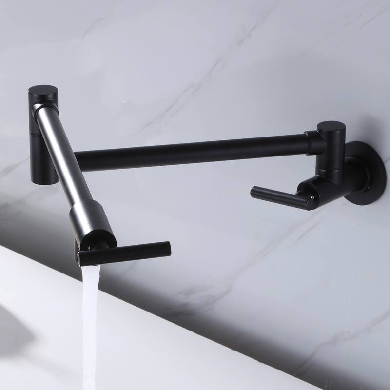 Wall Mounted Pot Filler Kitchen Faucet Black, Folding Stretchable Kitchen Faucet With Double Joint Swing Arms