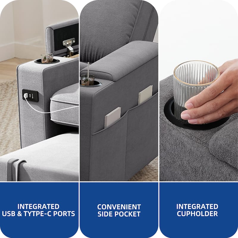 Moasis 81" Sectional Sleeper Sofa with Pull Out Bed & Adjustable Backrest and Power Outlets