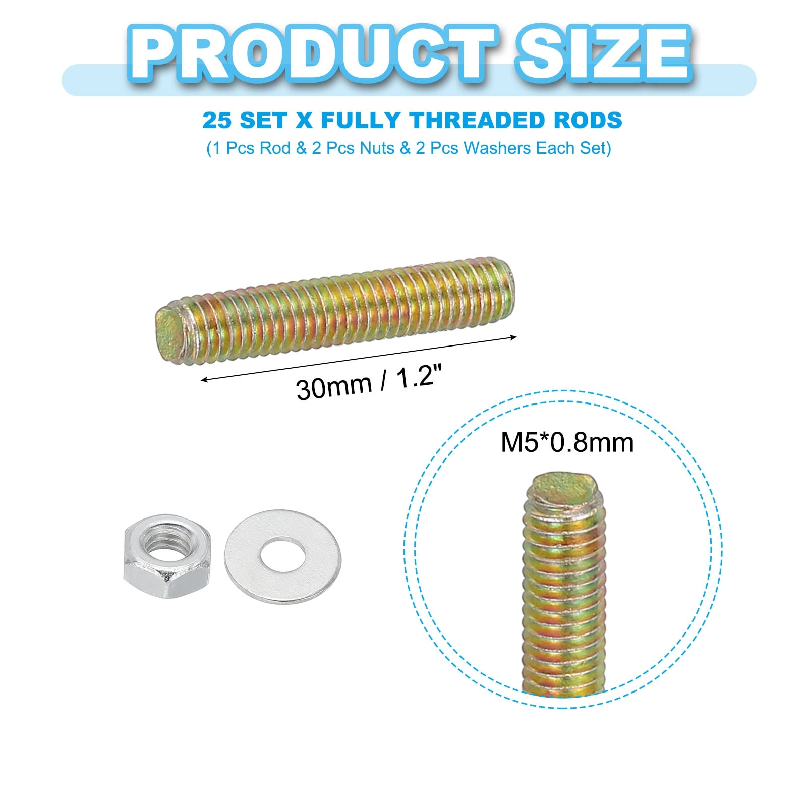 Carbon Steel Fully Threaded Rods, Threads Rod Bar Studs with Nuts and Washers for Furniture Mounting Machinery Manufacturing