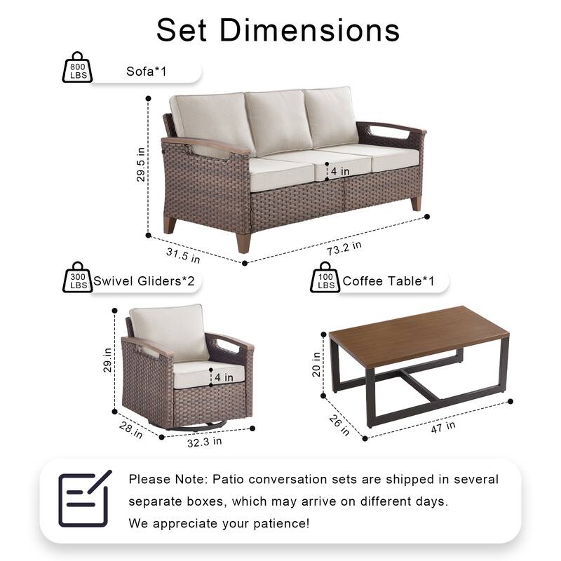 Pocassy Outdoor Brown Wicker Funitre with Cushion Set