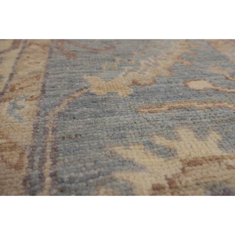 Vegetable Dye Floral Oushak Turkish Rug Hand-Knotted Grey Wool Carpet - 9'4"x 11'8"