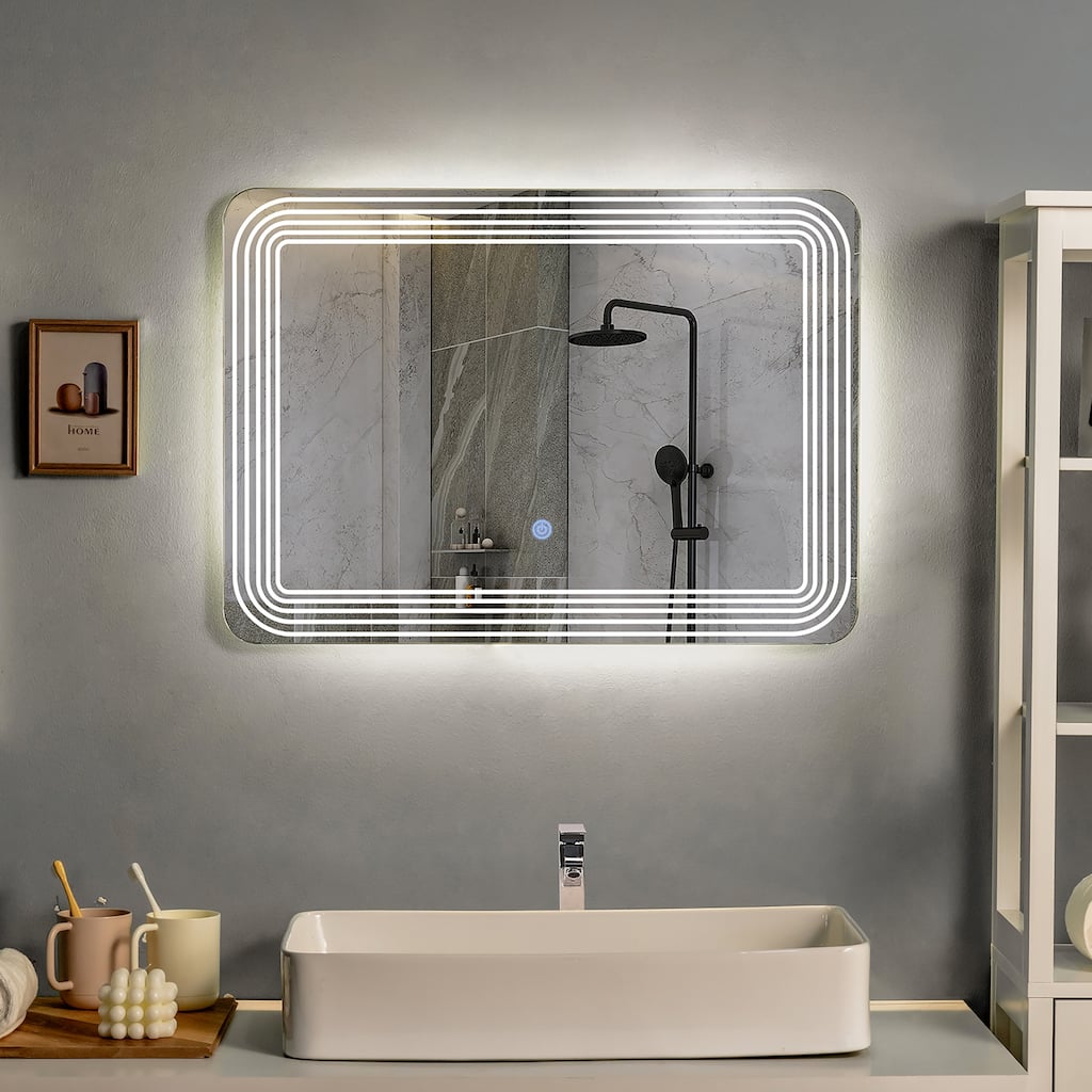 Costway Rectangle Bathroom LED Mirror Wall Mounted 3-Color Dimmable - 28''x20''x1''