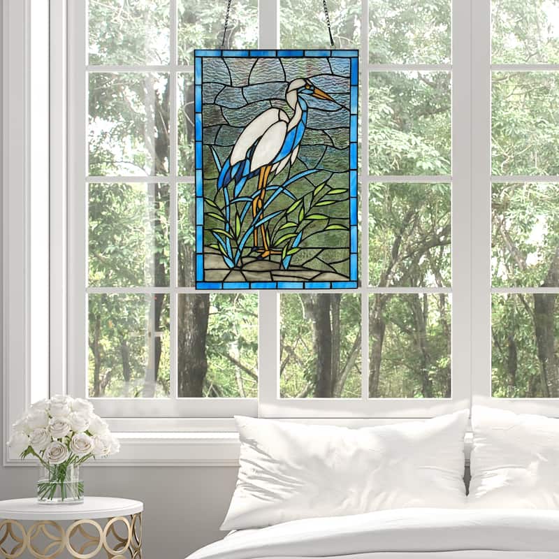River of Goods River of Goods 18-Inch Majestic Crane Stained Glass Window Panel - 12" x 0.25" x 18"