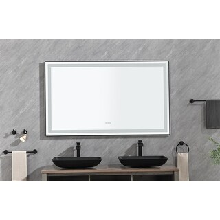 72 x 48 Inch LED Lighted Bathroom Anti-Fog Wall Mounted Mirror - Bed ...