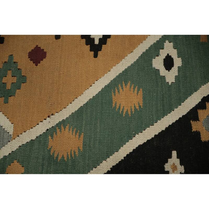Hand Woven Oriental 100% Wool Carpet Southwestern Tribal Green Kilim Area Rug - 8' 9'' X 4' 11''