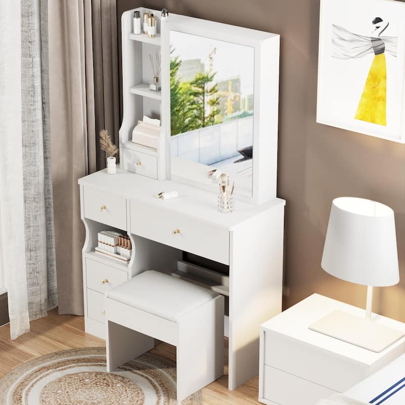 4-drawer Makeup Table Vanity Desk Hollywood Lighting