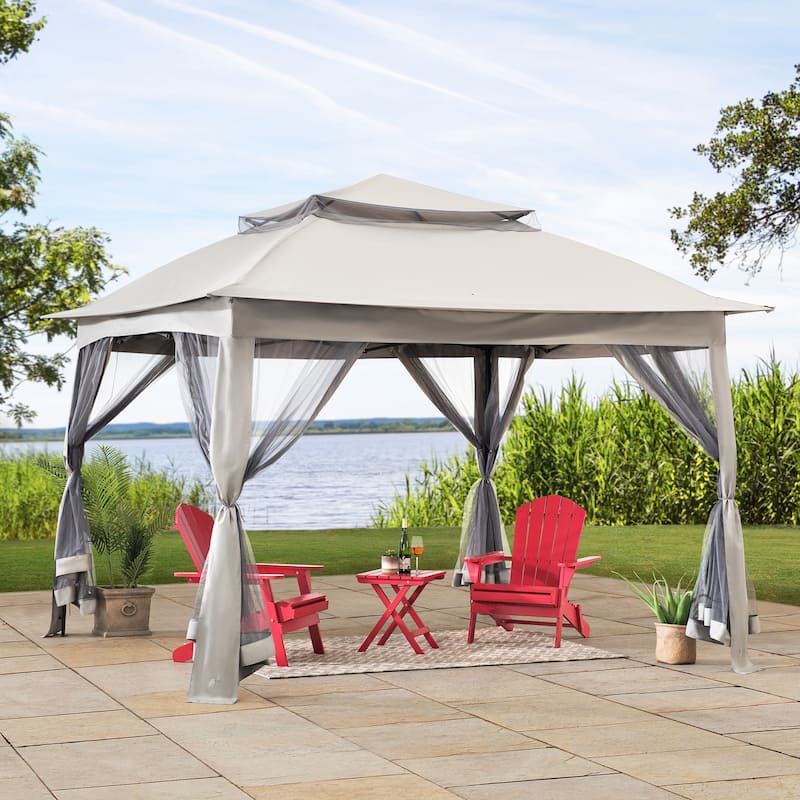 Sunjoy 11-foot Square Pop-up Portable Steel Gazebo - Brown