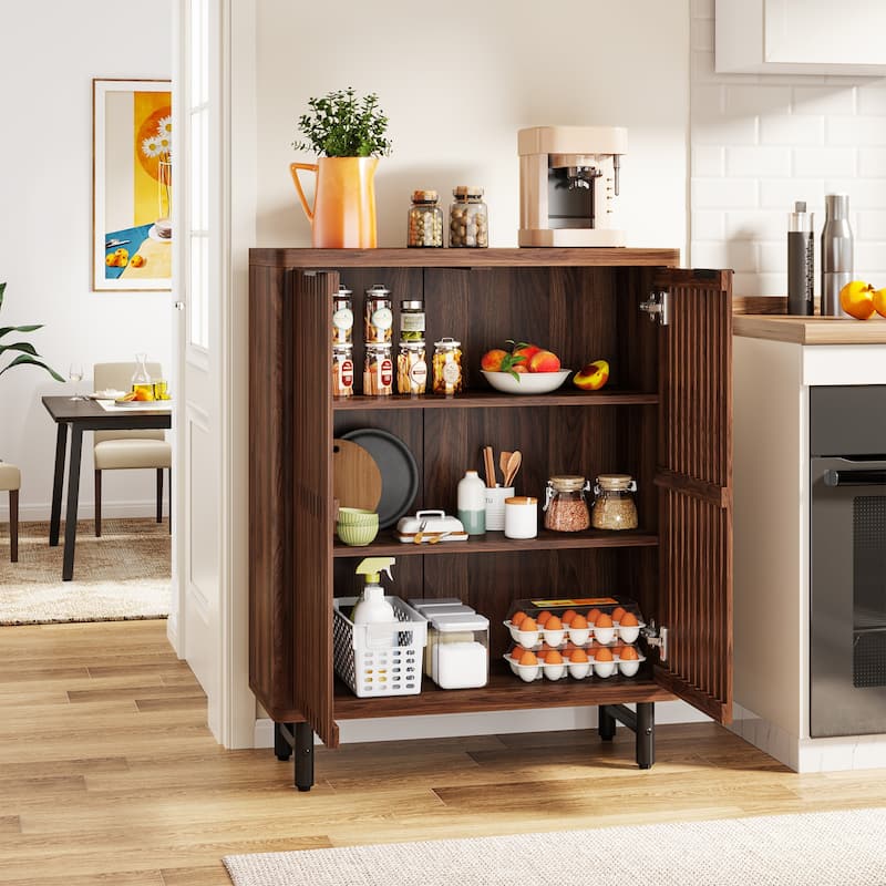 Wooden Bathroom Floor Cabinet, Adjustable Shelves Large Storage Sideboard Accent Cabinet for Bathroom Kitchen Living Room