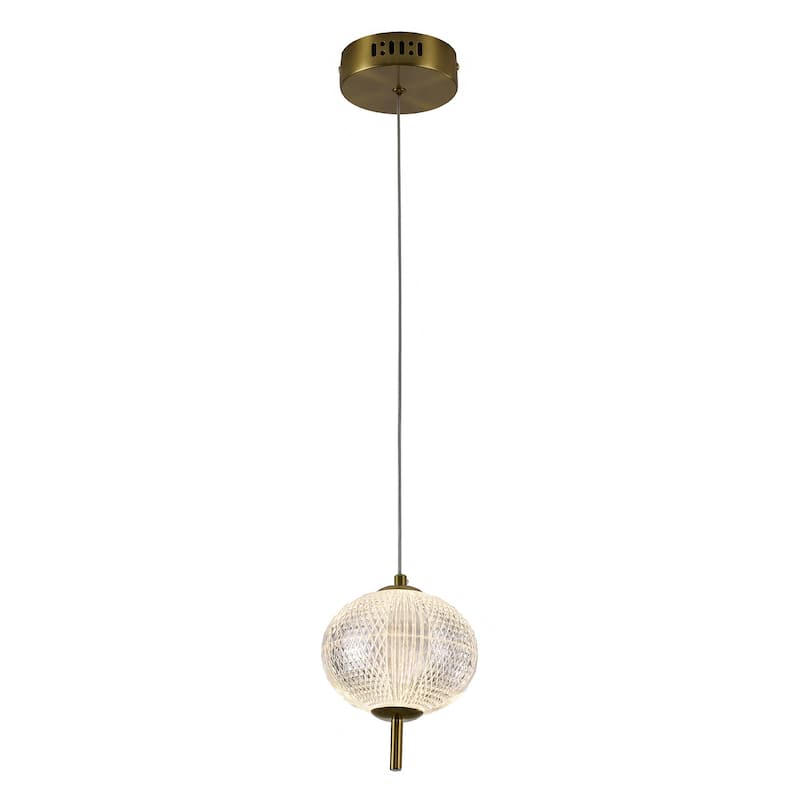 1-Light Brass Dimmable LED Single Pendant With A Clear PC Shade