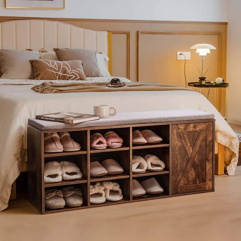 3 Tier Shoe Storage Bench Shoe Organizer with Cushions 9 Compartments