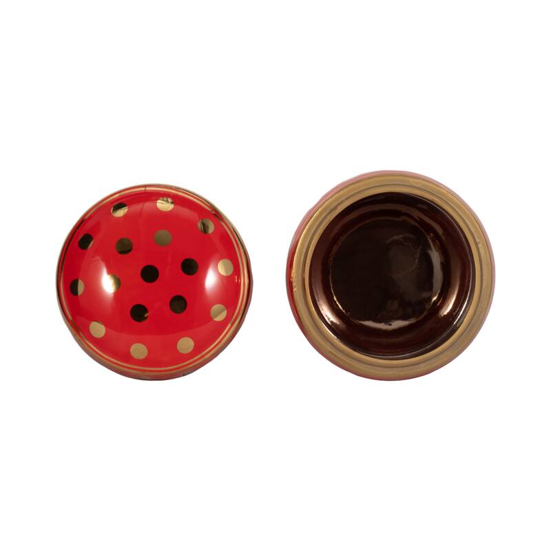 Sagebrook Home 13448-07 Ceramic Covered Dotted Jar, Red/Gold Ceramic, 7 X 7 X 3.75 Inches - 7" x 7" x 3.75"