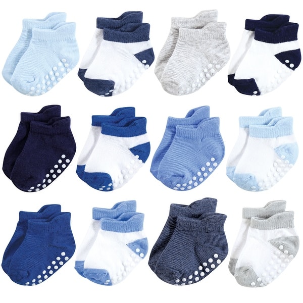 slide 1 of 1, Hudson Baby Infant Boy Non-Skid No-Show Socks, Blue 0-6 Months - Blue