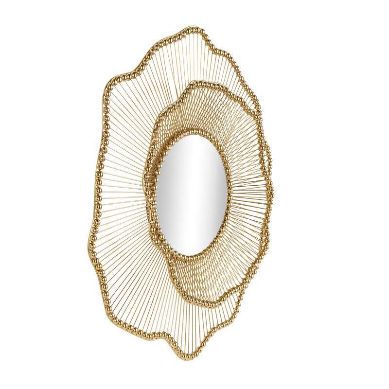 Metal Floral Layered Frame Room Wall Mirror with Layered Floral Frame - Gold - Roche River Decor