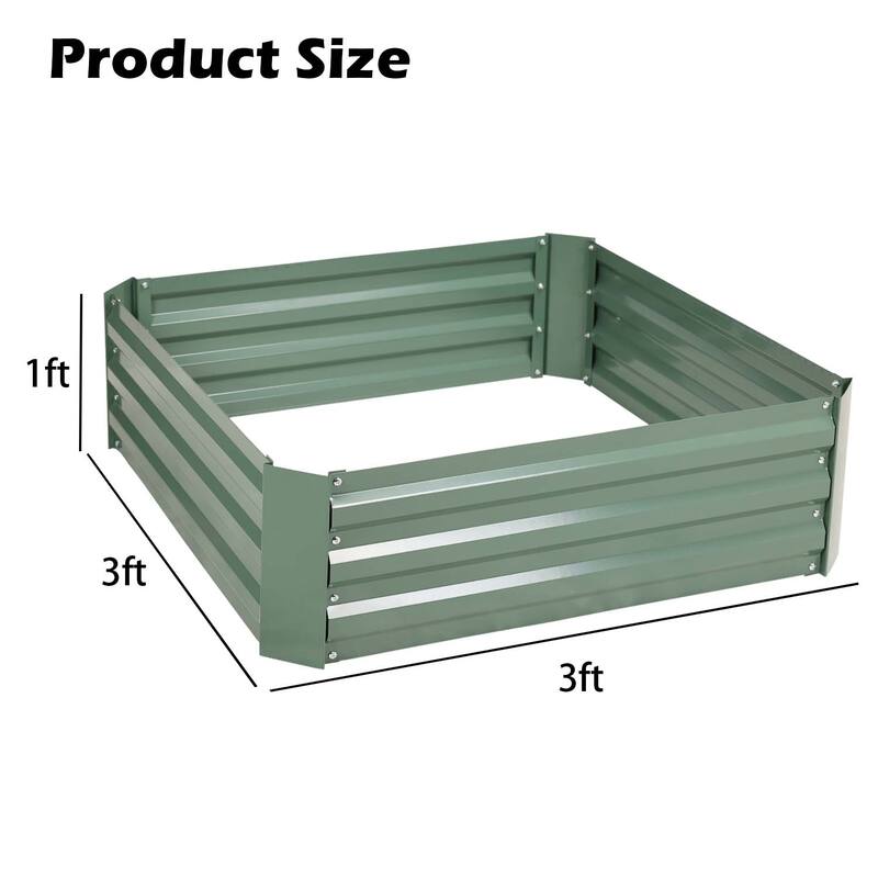 Aoodor Outdoor Galvanized Raised Garden Bed 3' x 3' x 1' for Vegetables Patio Ourdoor Yard - Set of 2