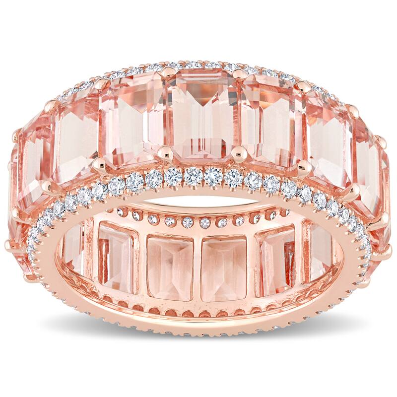 Miadora 14k Rose Gold 9 1/3ct TGW Morganite & 5/8ct TDW Diamond Full-Eternity Wedding Band Ring
