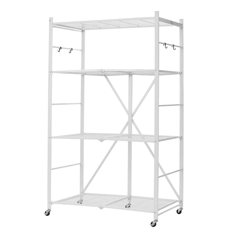 White Carbon Steel Garage Folding Storage Shelf with Wheels and 750 lbs Capacity - 21 x 36 x 60 in - White