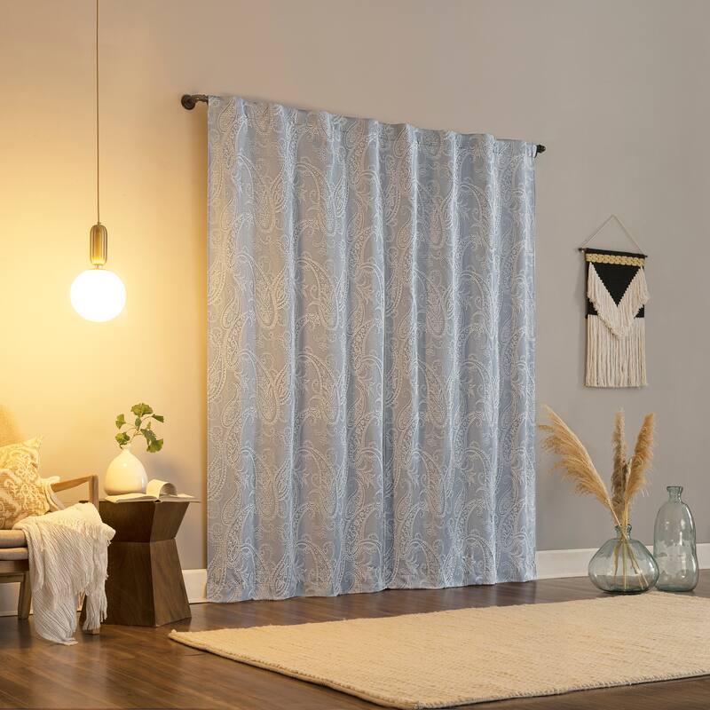 Sun Zero Pedra Paisley Embroidery Total Blackout Back Tab 1-Piece Curtain Panel, Single Panel