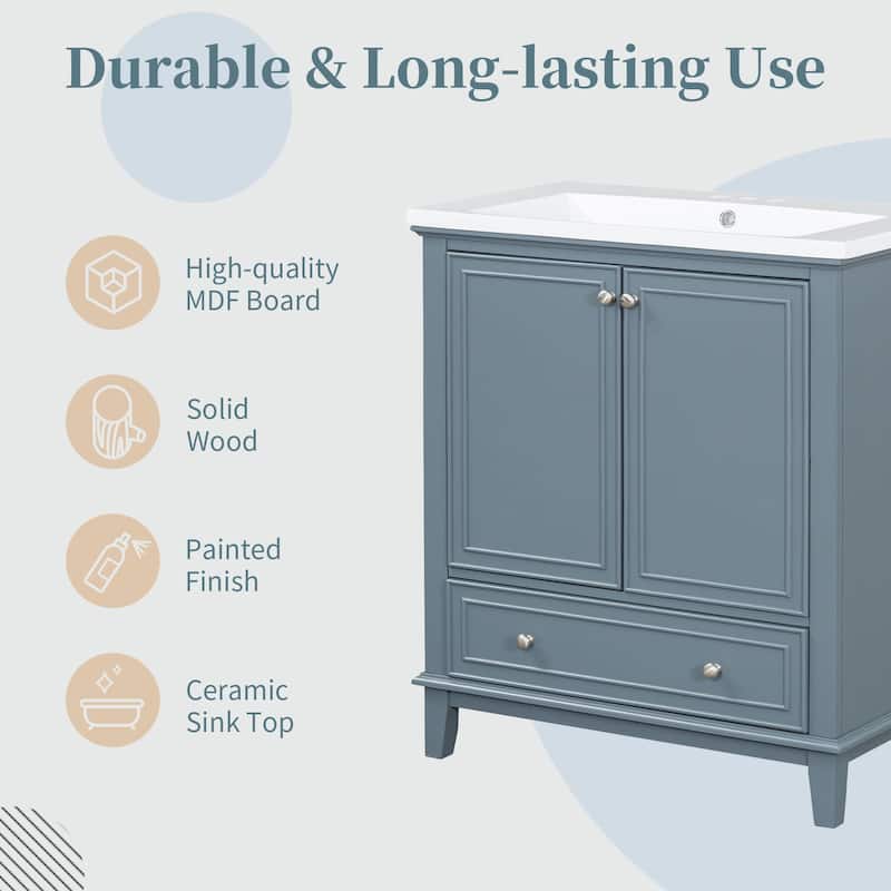 Roomfitters 30" Bathroom Vanity with Sink Combo, Multi-Functional Cabinet with Doors and Drawer, Solid Frame, MDF