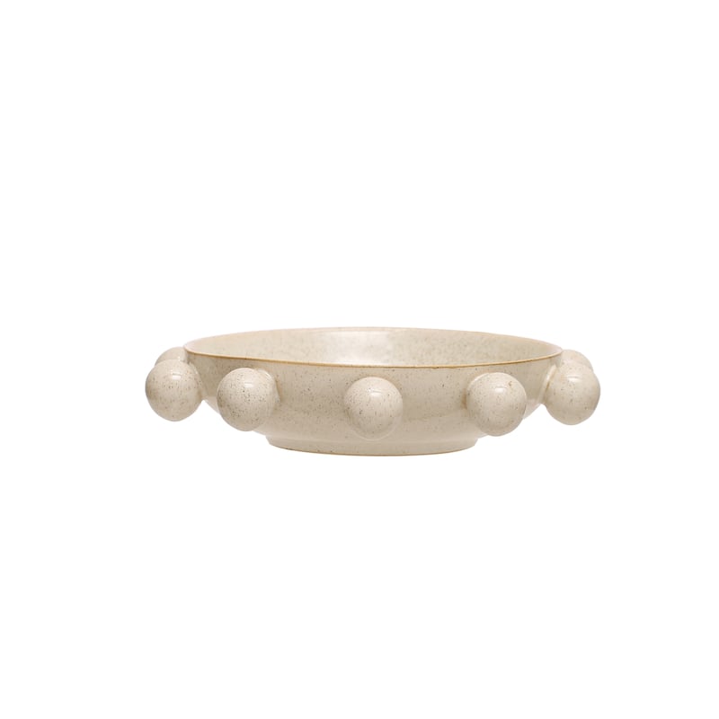 Stoneware Bowl with Orbs and Reactive Glaze