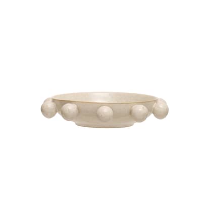 Stoneware Bowl with Orbs and Reactive Glaze