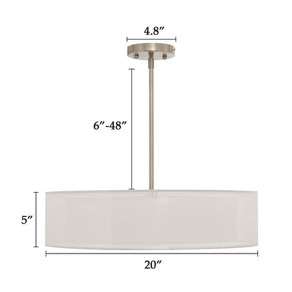 dimension image slide 3 of 5, 3-Light 20"W Drum Fabric Semi Flush Mount Pendant Chandelier