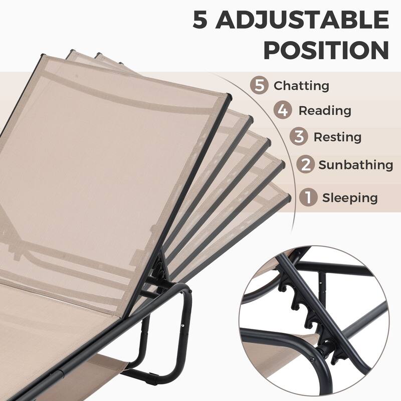 Outdoor Lounge Chair Chaise Recliner Back Adjustable Garden Deck