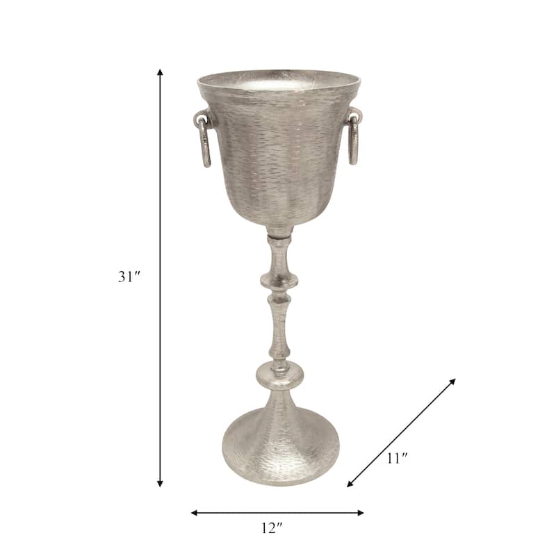 31" Metal Wine Cooler Contemporary Vintage Industrial Aluminum Silver Wine Cooler on Pedestal Stand for Home and