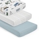 preview thumbnail 1 of 4, Sweet Jojo Designs Construction Truck Boy 3 Pack Fitted Crib Sheets - White/Grey Tire Track, Solid Slate Blue and Transportation