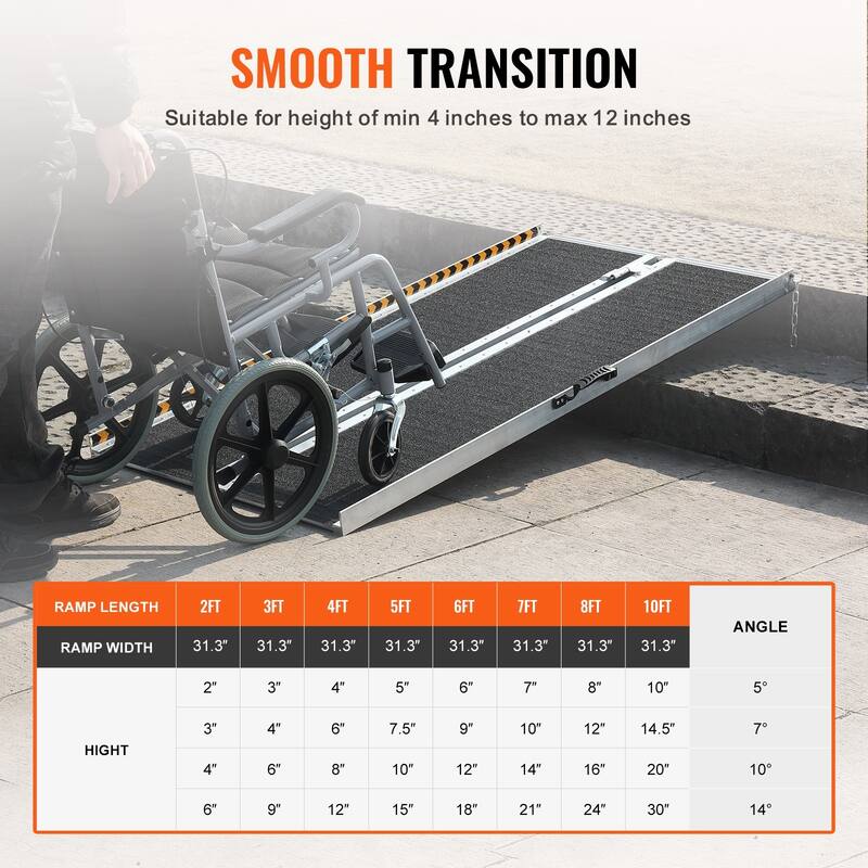 Portable Wheelchair Ramp, 4 ft 800 lbs Capacity
