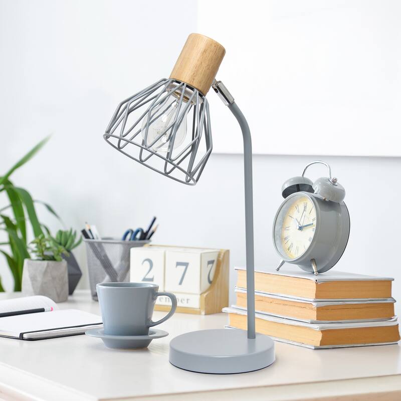 Farmhouse Style Desk Lamp with Wire Cage Shade - 18" - Gray