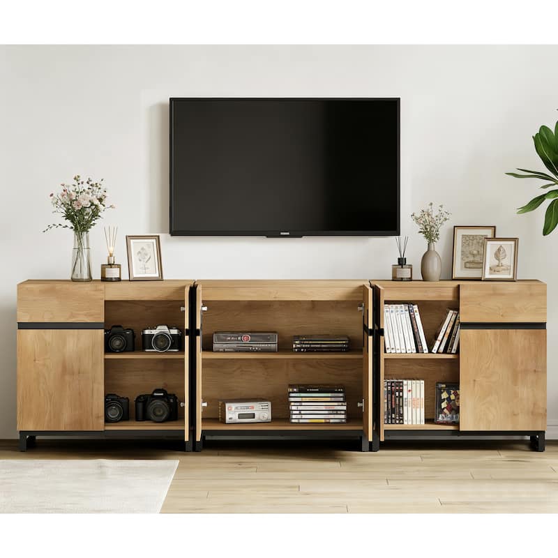 WAMPAT Modern TV Stand with Storage Cabinets for Living Room,Bedroom,Brown