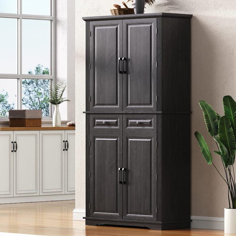 71" Tall Kitchen Pantry Storage Cabinet with Pull Out Cabinet Organizers for Kitchen - Black