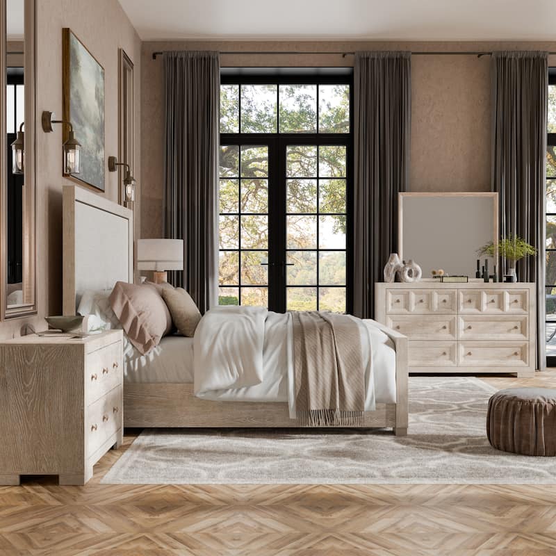 Furniture of America Durem II Modern 4-Piece Solid Wood Panel Bedroom Set with Oversized Nightstand - Tawny
