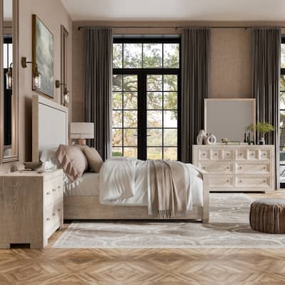 Furniture of America Durem II Modern 4-Piece Solid Wood Panel Bedroom Set with Oversized Nightstand