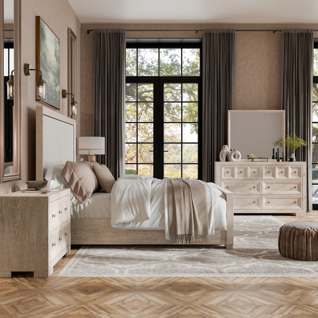 Furniture of America Durem II Modern 4-Piece Solid Wood Panel Bedroom Set with Oversized Nightstand
