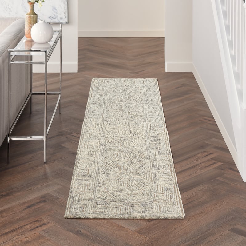 Nourison Vail Geometric Textured Wool Area Rug - 2'3" x 7'6" Runner - Beige/Grey - Rectangle