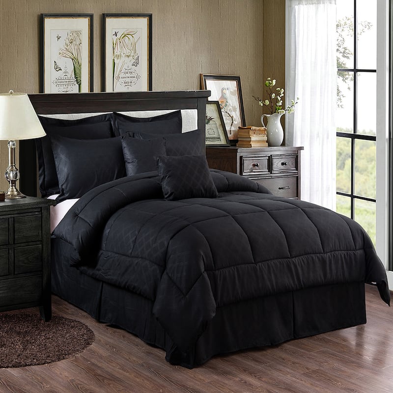 10-piece Solid Color Microfiber Comforter and Sheets Set - Black - King - 10 Pieces or More