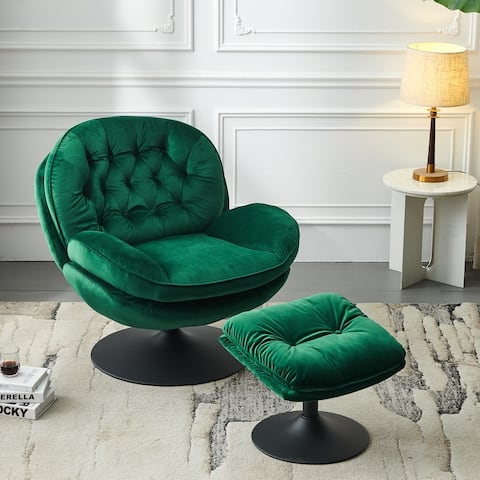 Swivel Leisure Chair Velvet Lounge Chair with Ottoman for Living Room