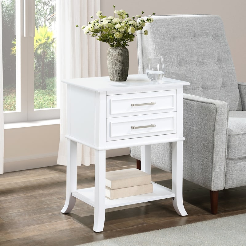 2 Drawer End Table with Shelf Beveled Top Two Smooth Gliding Drawers with Decorative Design Flared Legs Accent Table - 22