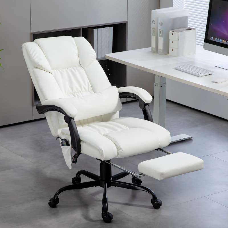 Premium Massage Office Chair High Back Adjustable Recliner with Lumbar Support Footrest and Vibration Therapy - White