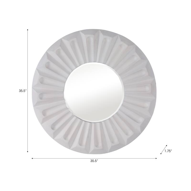 Wood Wall Mirror Modern Round Sculptured Carved Frame - 35" Ivory - 35.5" x 1.75" x 35.5"