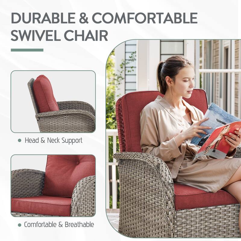 6 Pieces Rocker Chairs Sofa Table Ottomans Grey-Red - Grey