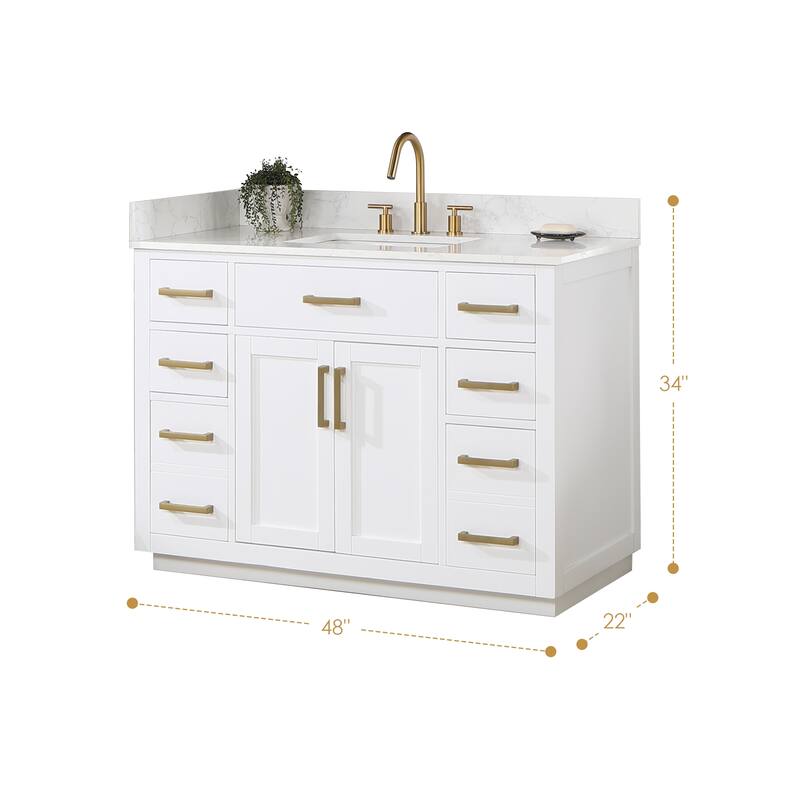 Altair Gavino Bath Vanity with Grain White Composite Stone Top and Mirror