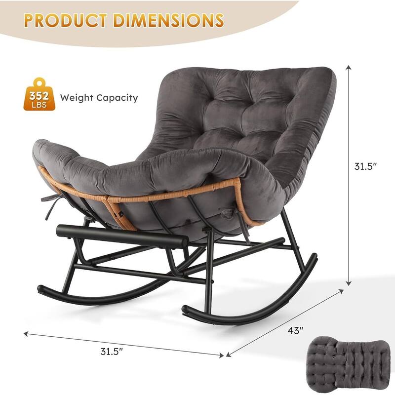 Cozy Papasan Rocking Sofa Chair with Extendable Footrest for Porch, Lawn, Bedroom and Living Room