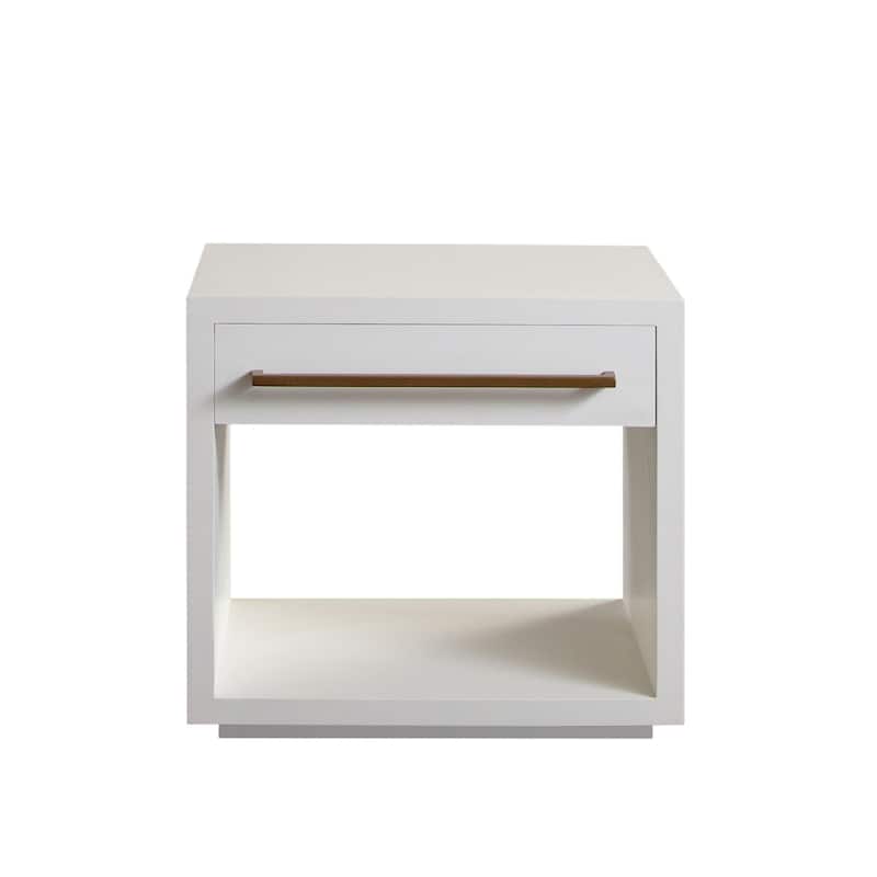 Ceny Side End Table, 1 Drawer, 26 Inch White Solid Mango Wood