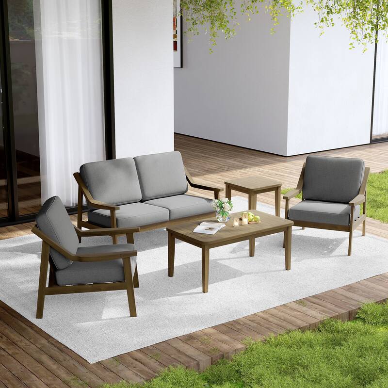 Outdoor Conversation Set Patio Cushioned Chair, Loveseat with Tables