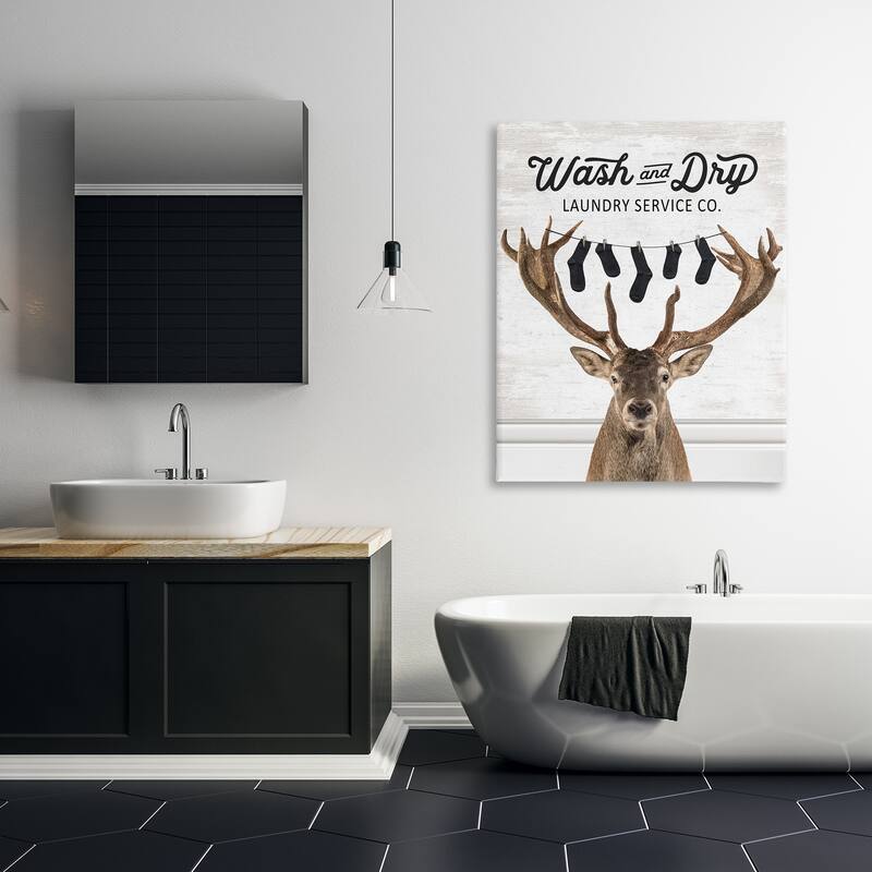 Stupell Vintage Laundry Elk Clothesline Canvas Wall Art Design By Lettered and Lined